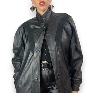Vintage MILAN LEATHERWEAR long black leather and suede jacket